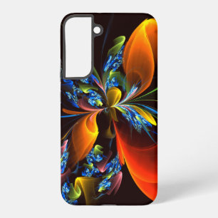 Blaue Orangefarbene Blumen Moderne Abstrakte Kunst Samsung Galaxy Hülle