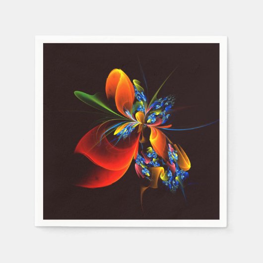 Blaue Orangefarbene Blumen Moderne Abstrakte Kunst Serviette (Vorderseite)