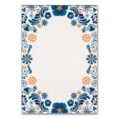 Blaue Orangefarbene Blumige Elegante Fiesta Spanis Tischnummer (Rückseite)