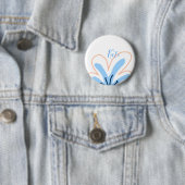 Blaue orangefarbene Pastell-Blumen-Name Boho Retro Button (Beispiel)