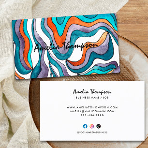 Blaue Orangen Abstrakte Wellenlinien Boho Groovy R Visitenkarte