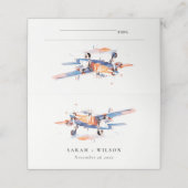 Blaue Orangen-Blush-Flugzeug-Hochzeit Platzkarte (Außenseite Aufgefaltet)