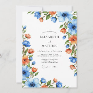 Blaue Orangen-Botanische Romanze Hochzeit Einladung
