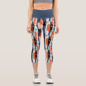 Blaue Orangen Pinselstriche Abstraktes Muster Capri Leggings (Vorderseite)