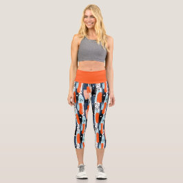 Blaue Orangen Pinselstriche Abstraktes Muster Capri Leggings