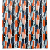 Blaue Orangen Pinselstriche Abstraktes Muster Duschvorhang (Vorderseite)