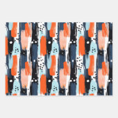 Blaue Orangen Pinselstriche Abstraktes Muster Geschenkpapier Set (Vorderseite 2)