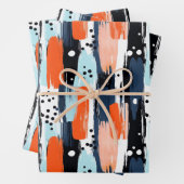 Blaue Orangen Pinselstriche Abstraktes Muster Geschenkpapier Set (Beispiel)