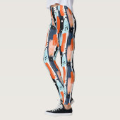 Blaue Orangen Pinselstriche Abstraktes Muster Leggings (Links)