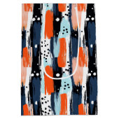 Blaue Orangen Pinselstriche Abstraktes Muster Mittlere Geschenktüte (Rückseite)