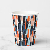 Blaue Orangen Pinselstriche Abstraktes Muster Pappbecher (Rechts)