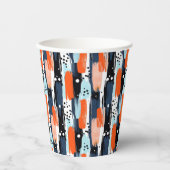 Blaue Orangen Pinselstriche Abstraktes Muster Pappbecher (Vorderseite)