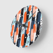 Blaue Orangen Pinselstriche Abstraktes Muster Runde Wanduhr (Winkel)