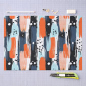 Blaue Orangen Pinselstriche Abstraktes Muster Seidenpapier (Handwerk)