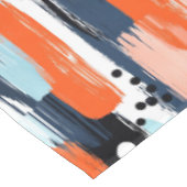 Blaue Orangen Pinselstriche Abstraktes Muster Tischdecke (Schrägansicht)