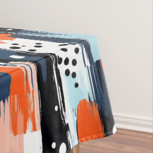 Blaue Orangen Pinselstriche Abstraktes Muster Tischdecke