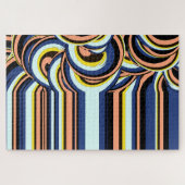 Blaue Orangen Wirbel Linien Muster Puzzle (Horizontal)