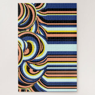 Blaue Orangen Wirbel Linien Muster Puzzle
