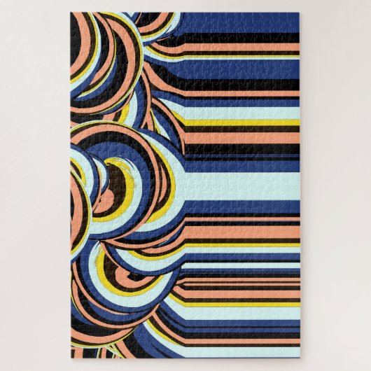 Blaue Orangen Wirbel Linien Muster Puzzle (Vertikal)