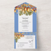 Blaue Orangenblume Blätter Himmelsleuchten tropisc All In One Einladung (Innen Boden)