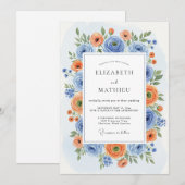 Blaue Orangenblüten-Romanze Hochzeit Einladung (Vorne/Hinten)