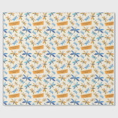 Blaue Orangendrachenfliegen Retro-HandGezeichnet L Geschenkpapier (Flach)