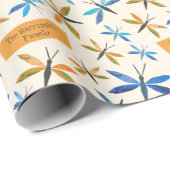 Blaue Orangendrachenfliegen Retro-HandGezeichnet L Geschenkpapier (Rolleneckpunkt)