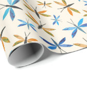 Blaue Orangendrachenfliegen Retro-HandGezeichnet L Geschenkpapier (Rolleneckpunkt)