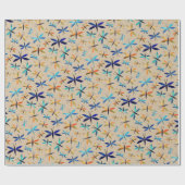 Blaue Orangendrachenfliegen Taupe HandGezeichnet L Geschenkpapier (Flach)