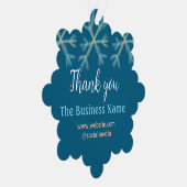 Blaue Orangenschneeflocken geben den Namen Weihnac Ornament Karte (Rechts)