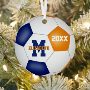 Blaue Orangenschülermannschaft Farben Fußball Ornament Aus Metall