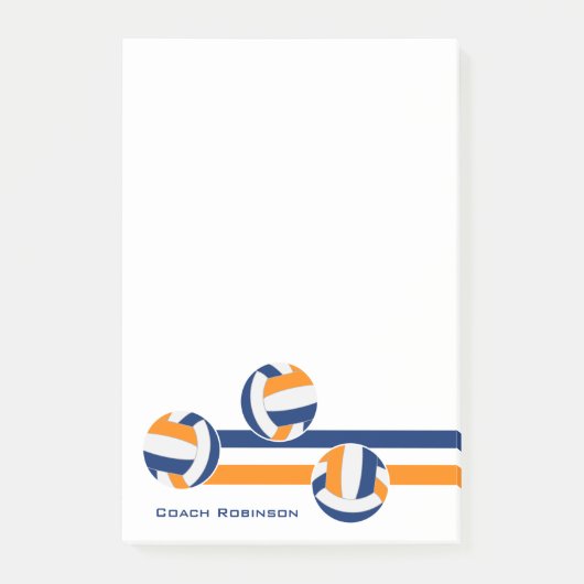 Blaue Orangenvolleyballs individuelle Name Post-it Klebezettel (Vorderseite)