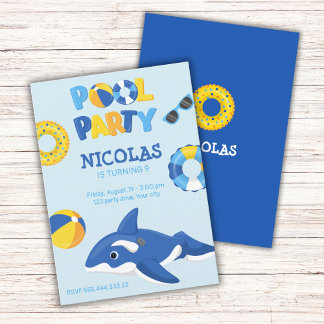 BLAUE ORCA INFLATABLE POOL-PARTY EINLADUNG
