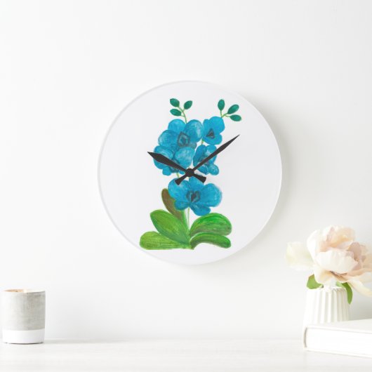 Blaue Orchidee Große Wanduhr (Zuhause)