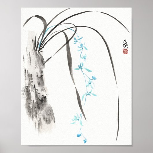 Blaue Orchidee im Wind Poster (Vorne)