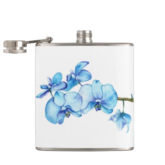 Blaue Orchideen-botanische Kunst Flachmann (Geöffnet)