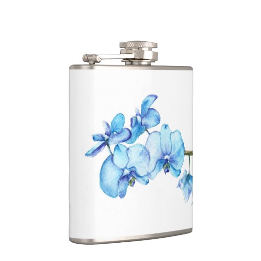 Blaue Orchideen-botanische Kunst Flachmann (Rechts)