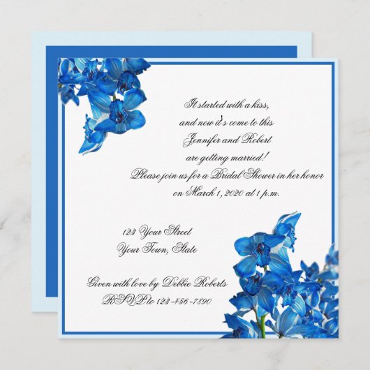 Blaue Orchideen-Brautparty-Einladung Einladung (Vorne/Hinten)
