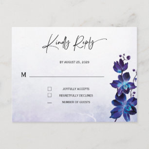 Blaue Orchideen Hochzeit RSVP Karte Minimalistisch