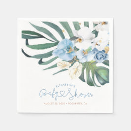 Blaue Orchideen und Palmen Blätter Tropisches Eleg Serviette