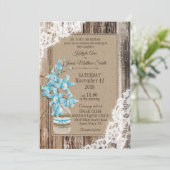 Blaue Orchideenholzspitze Rustikale Hochzeit Einladung (Stehend Vorderseite)