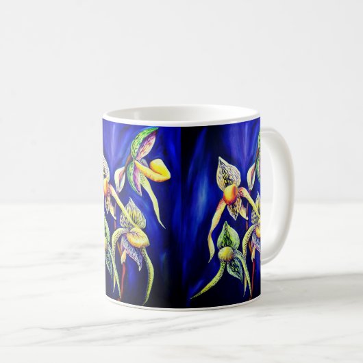 Blaue Orchideenmalerei Kaffeetasse (VorderseiteRechts)