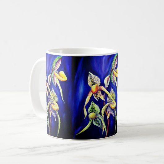 Blaue Orchideenmalerei Kaffeetasse (Vorderseite Links)