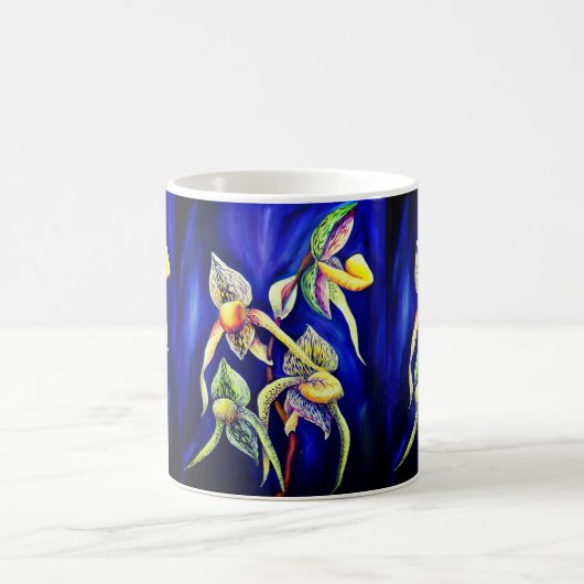 Blaue Orchideenmalerei Kaffeetasse (Mittel)