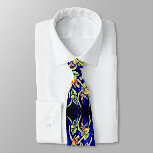 Blaue Orchideenmalerei Krawatte (Gebunden)