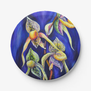 Blaue Orchideenmalerei Pappteller
