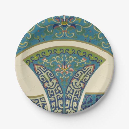 Blaue Orientalische Designs mit lächelnden Gesicht Pappteller (Vorderseite)