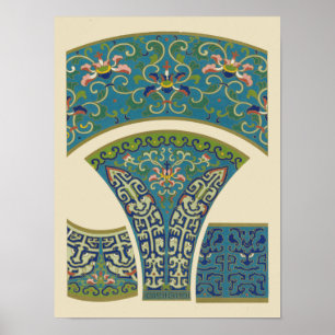 Blaue Orientalische Designs mit lächelnden Gesicht Poster