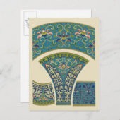 Blaue Orientalische Designs mit lächelnden Gesicht Postkarte (Vorne/Hinten)