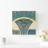 Blaue Orientalische Designs mit lächelnden Gesicht Quadratische Wanduhr (Zuhause)